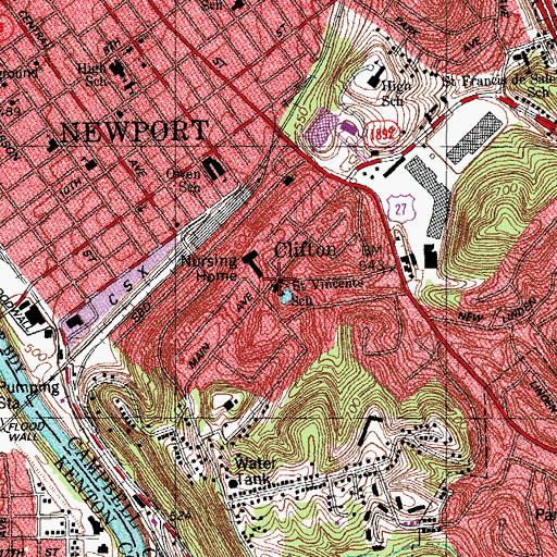 Topographic Map of Saint Vincent De Paul Roman Catholic Church, KY