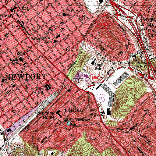 Topographic Map of Mount Saint Martin's Young Women's Institute (historical), KY