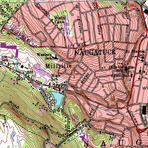 Topographic Map of Millville, CT