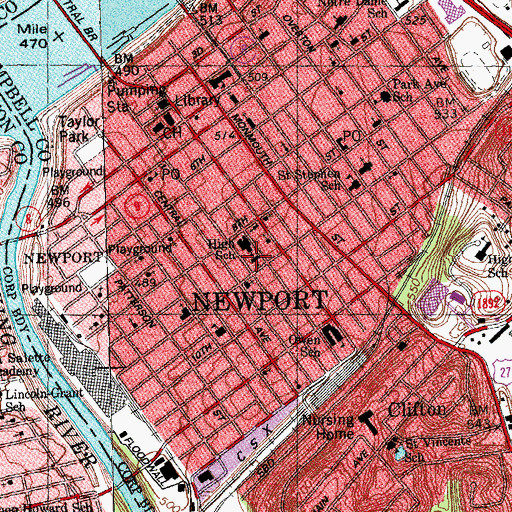 Topographic Map of Ninth Street Public School (historical), KY