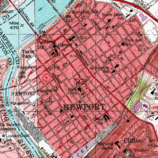 Topographic Map of Campbell County Boys and Girls Club, KY