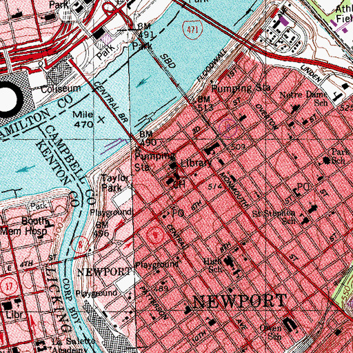 Topographic Map of Newport City Hall, KY