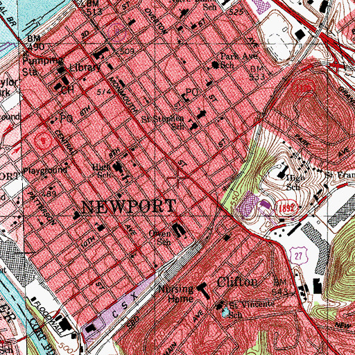Topographic Map of Newport Fire Department Station 1 Headquarters, KY