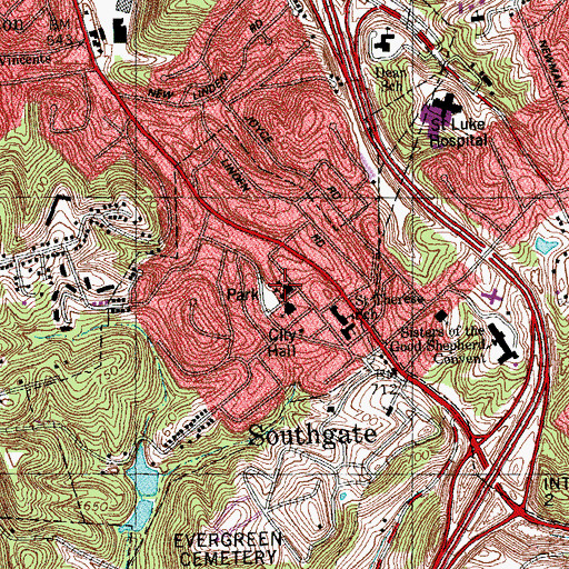 Topographic Map of Southgate Public School (historical), KY
