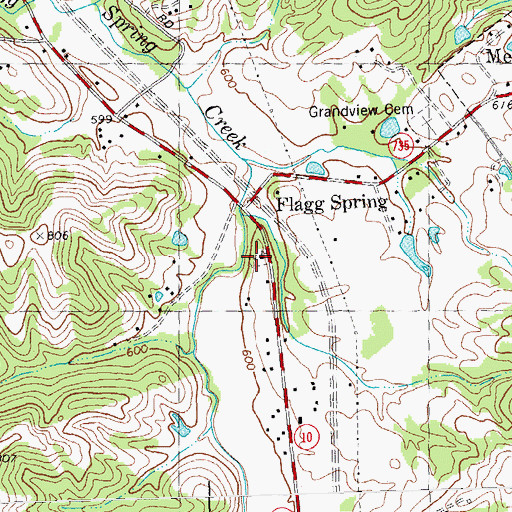 Topographic Map of Flagg Springs Baptist Church Cemetery, KY