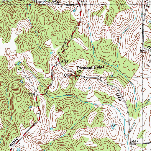 Topographic Map of Pleasant Ridge Baptist Church Cemetery, KY
