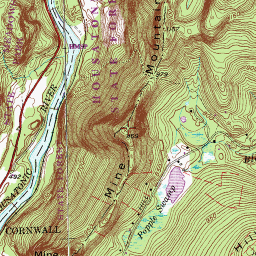 Topographic Map of Mine Mountain, CT