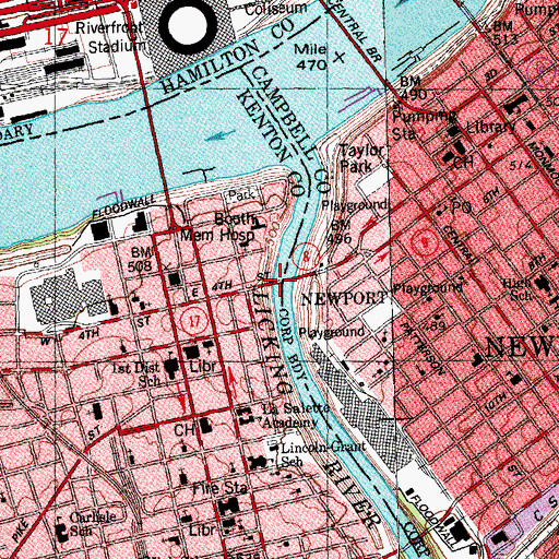 Topographic Map of Fourth Street Bridge, KY