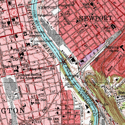 Topographic Map of Shortway Bridge (historical), KY