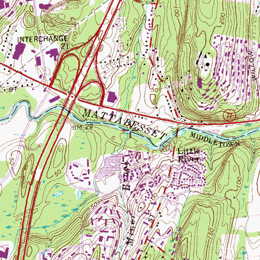 Topographic Map of Miner Brook, CT