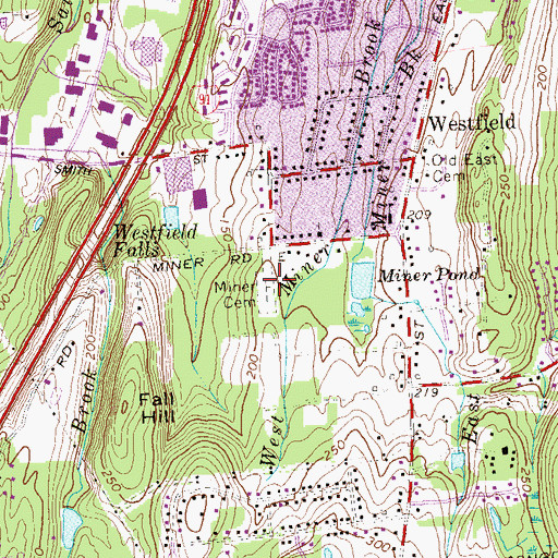Topographic Map of Miner Cemetery, CT
