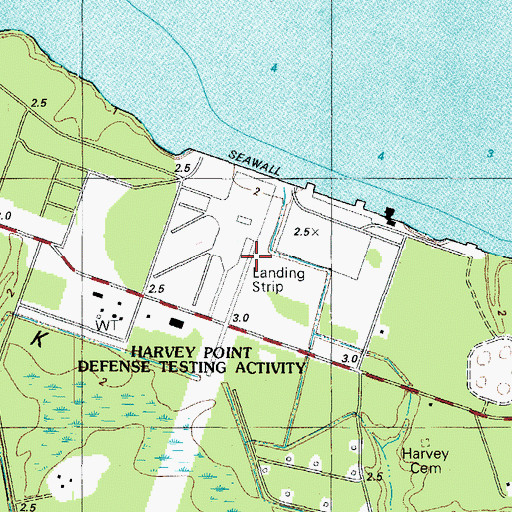 Topographic Map of Harvey Point Naval Auxiliary Air Station (historical), NC