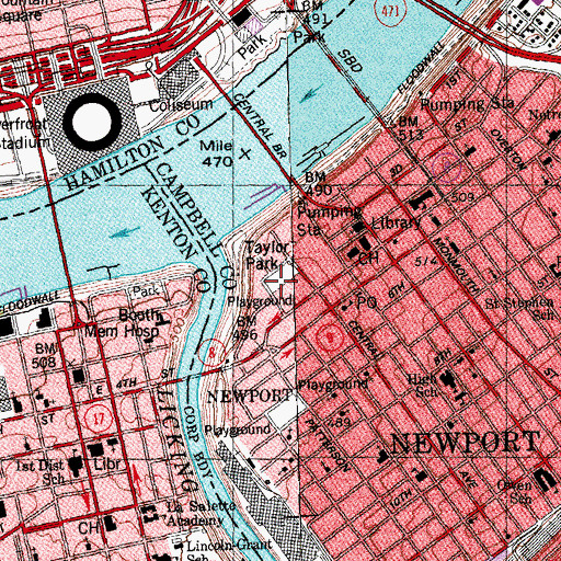 Topographic Map of Newport Barracks (historical), KY