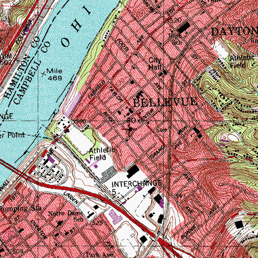 Topographic Map of Bellevue High School, KY