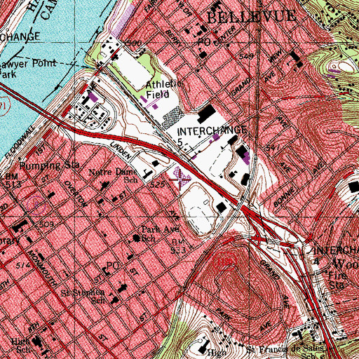 Topographic Map of Newport High School, KY