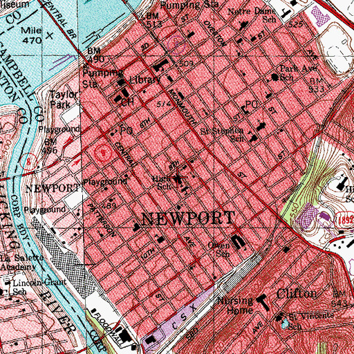Topographic Map of Newport Middle School, KY