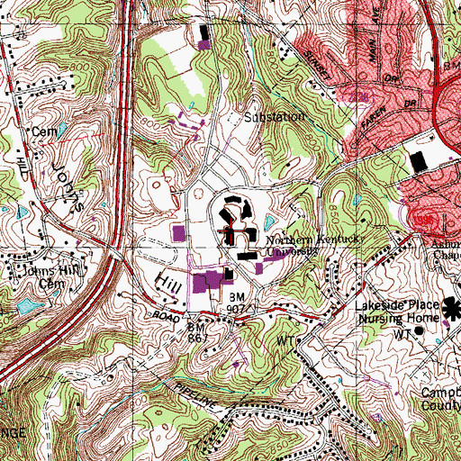 Topographic Map of Nunn Hall, KY
