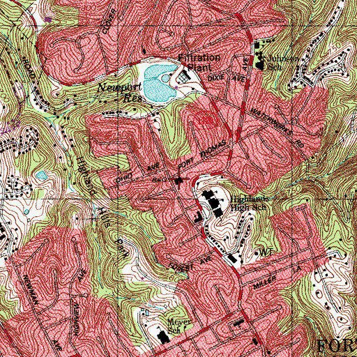 Topographic Map of First Baptist Church, KY