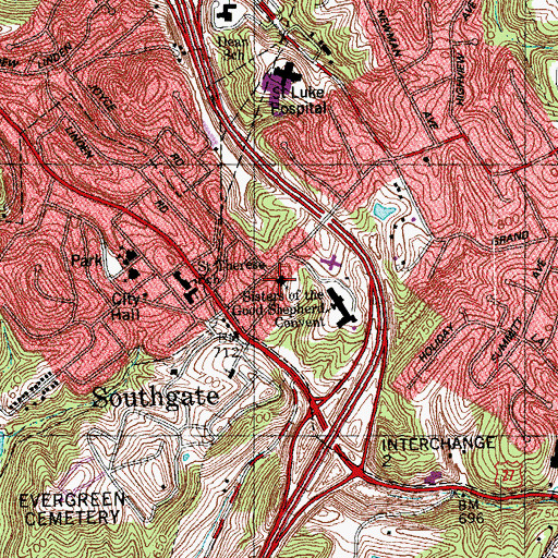Topographic Map of Highland Avenue Baptist Tabernacle, KY