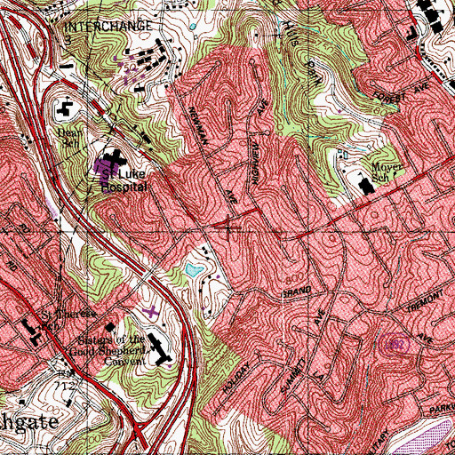 Topographic Map of Highland Hills Baptist Church, KY