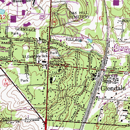 Topographic Map of Glendale Town Hall, OH