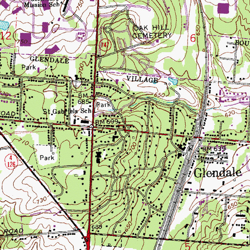Topographic Map of Glendale Fire Department, OH