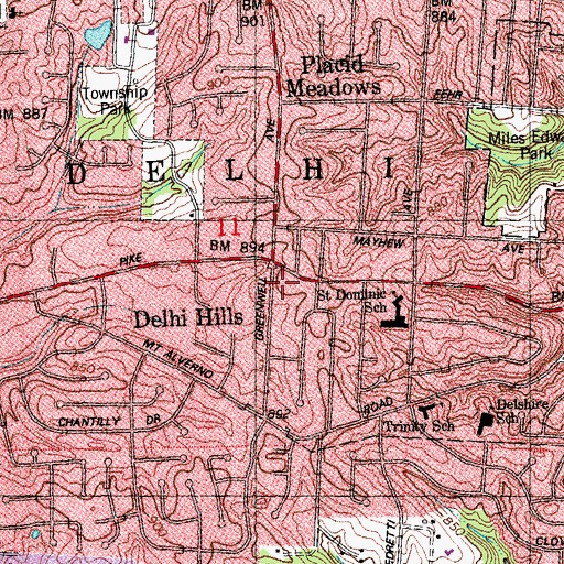 Topographic Map of Delhi Township Fire Department Station 36, OH
