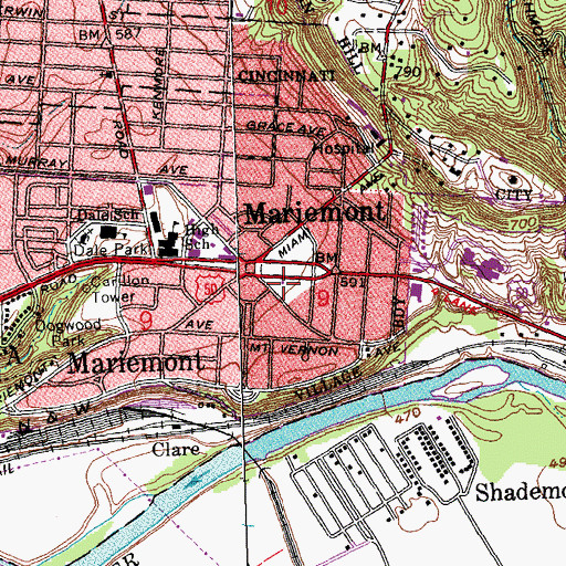 Topographic Map of Mariemont Fire Department, OH