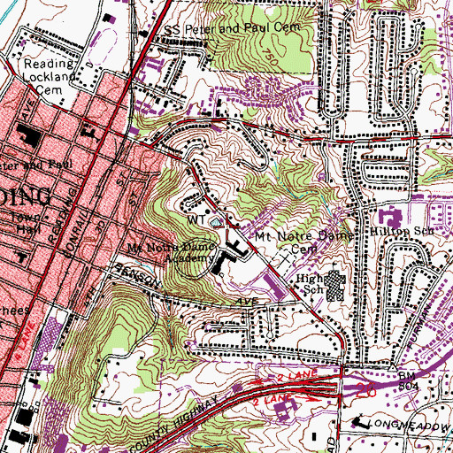 Topographic Map of Reading Fire Department Hilltop Station, OH