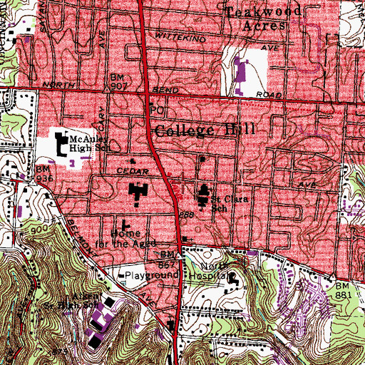 Topographic Map of College Hill Station Cincinnati Post Office, OH