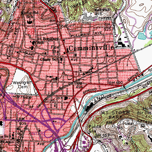Topographic Map of Cumminsville Station Cincinnati Post Office, OH