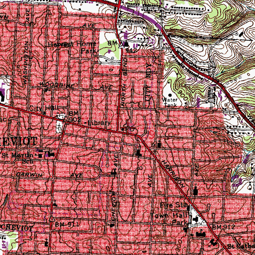 Topographic Map of Westwood Post Office, OH