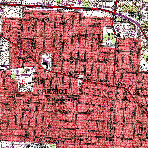 Topographic Map of Cheviot Fire Department, OH