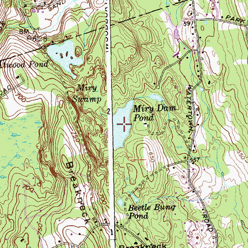 Topographic Map of Miry Dam Pond, CT