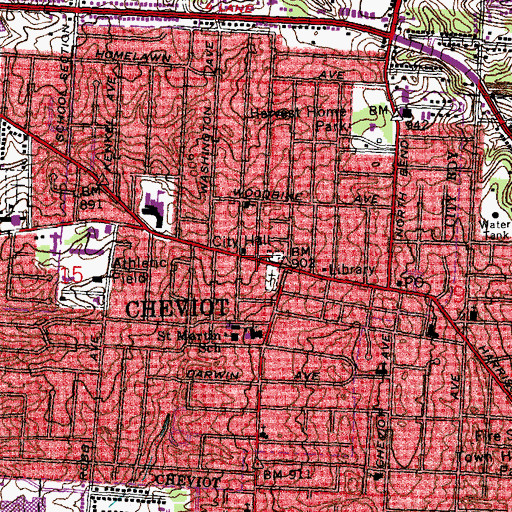 Topographic Map of Cheviot Police Department, OH