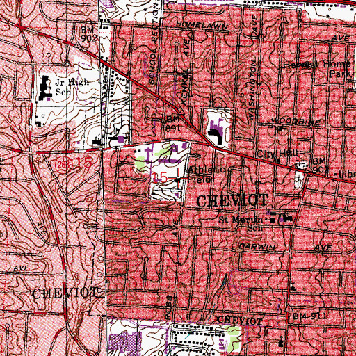 Topographic Map of Cheviot Memorial Fieldhouse, OH