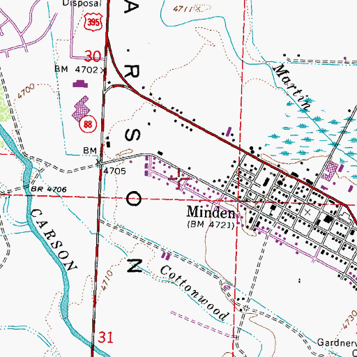 Topographic Map of Minden Montessori Childrens World, NV