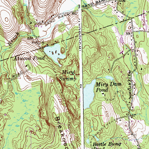 Topographic Map of Miry Swamp, CT