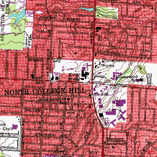 Topographic Map of North College Hill Fire Department, OH