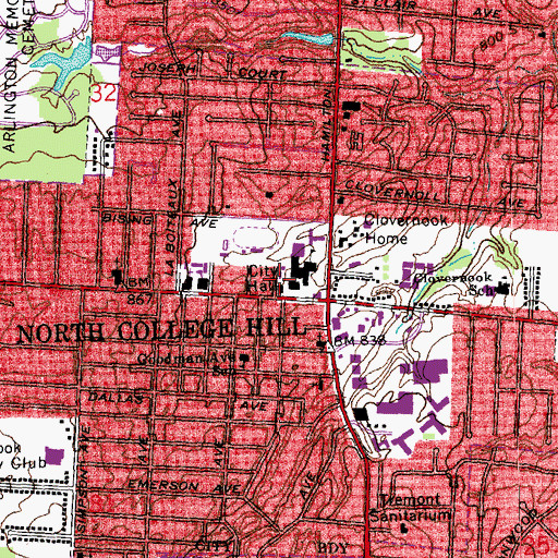 Topographic Map of North College Hill Police Department, OH