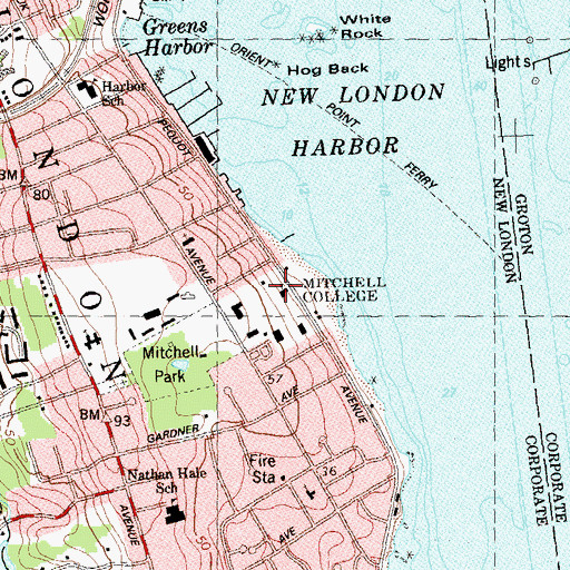 Topographic Map of Mitchell College, CT