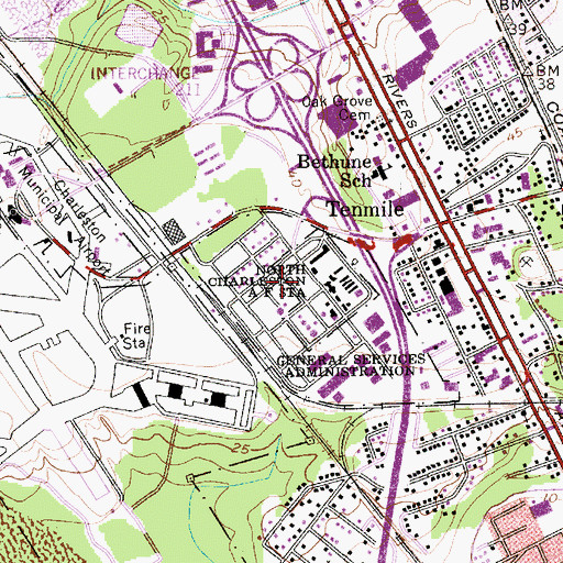 Topographic Map of North Charleston Air Force Station (historical), SC