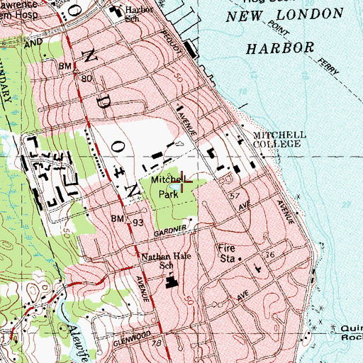 Topographic Map of Mitchell Park, CT