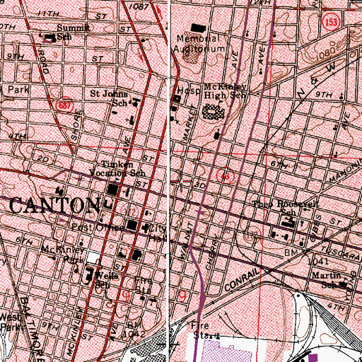 Topographic Map of Upper Downtown Canton Historic District, OH