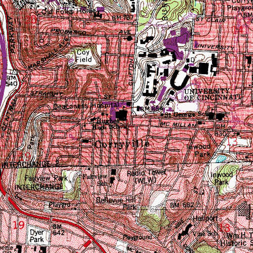 Topographic Map of University Christian Church, OH