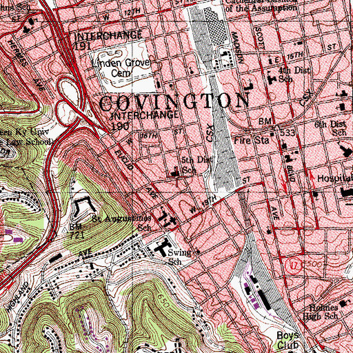 Topographic Map of Fifth District School (historical), KY