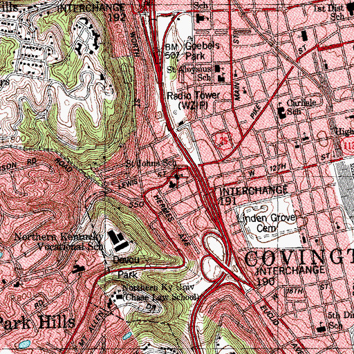 Topographic Map of Prince of Peace Catholic School, KY