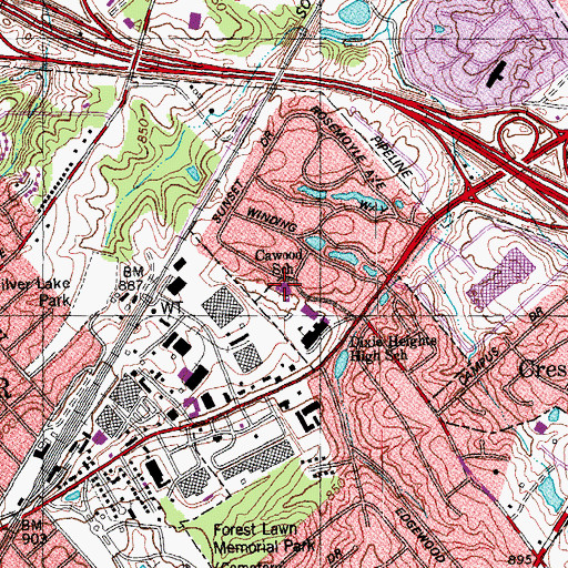 Topographic Map of James A Cawood Elementary School, KY