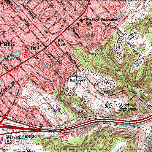 Topographic Map of Redwood School, KY