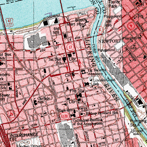 Topographic Map of Covington Post Office, KY